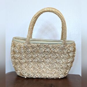 VTG Raffia Beaded Purse Eclectic Grandma Coastal Countryside Fairy Garden Girl